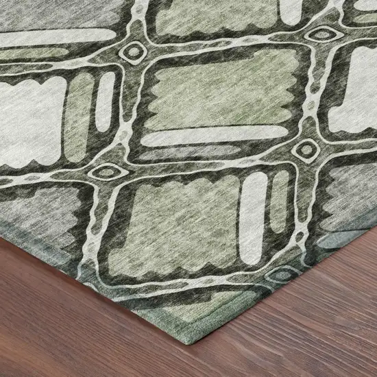 Sage And Green Geometric Washable Indoor Outdoor Area Rug Photo 3