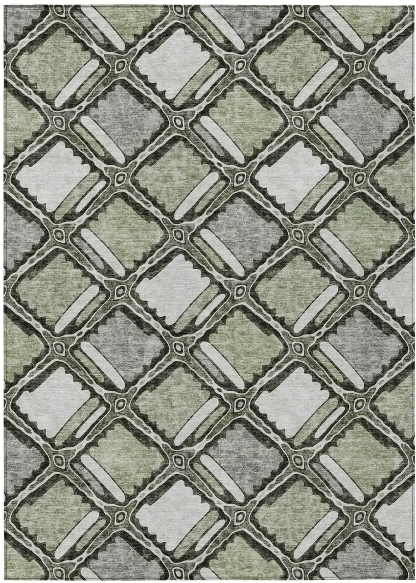 Sage And Green Geometric Washable Indoor Outdoor Area Rug Photo 2