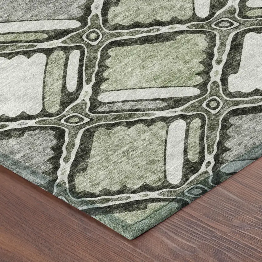 Sage And Green Geometric Washable Indoor Outdoor Area Rug Photo 3