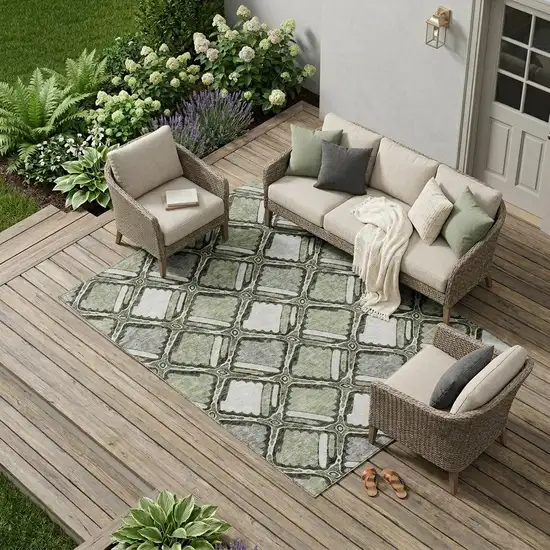 Sage And Green Geometric Washable Indoor Outdoor Area Rug Photo 1