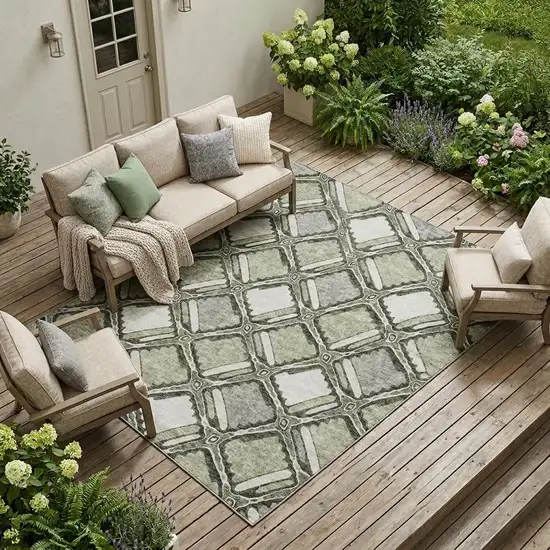Sage And Green Geometric Washable Indoor Outdoor Area Rug Photo 1