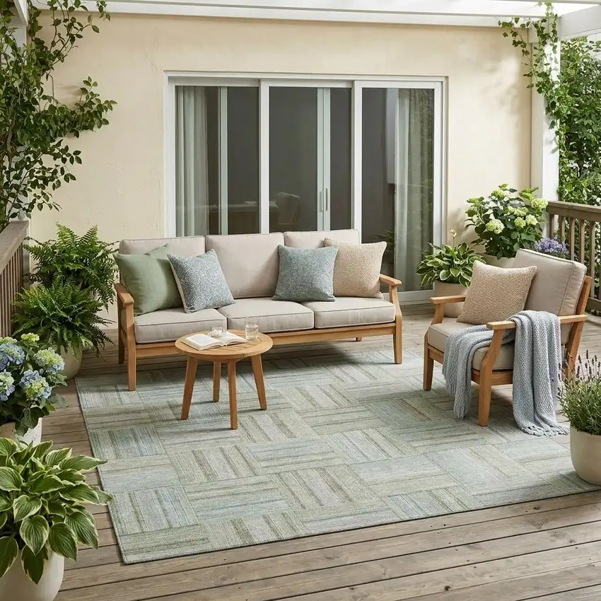 Sage And Green Geometric Washable Indoor Outdoor Area Rug Photo 1