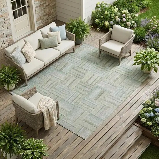 Sage And Green Geometric Washable Indoor Outdoor Area Rug Photo 1