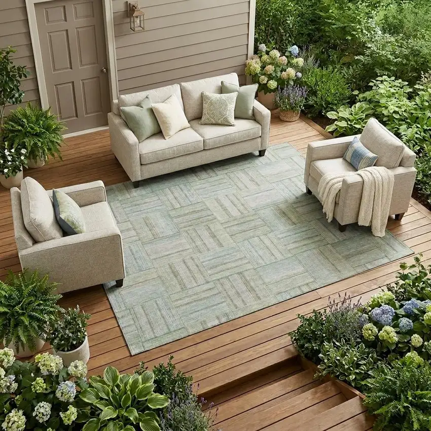 Sage And Green Geometric Washable Indoor Outdoor Area Rug Photo 1