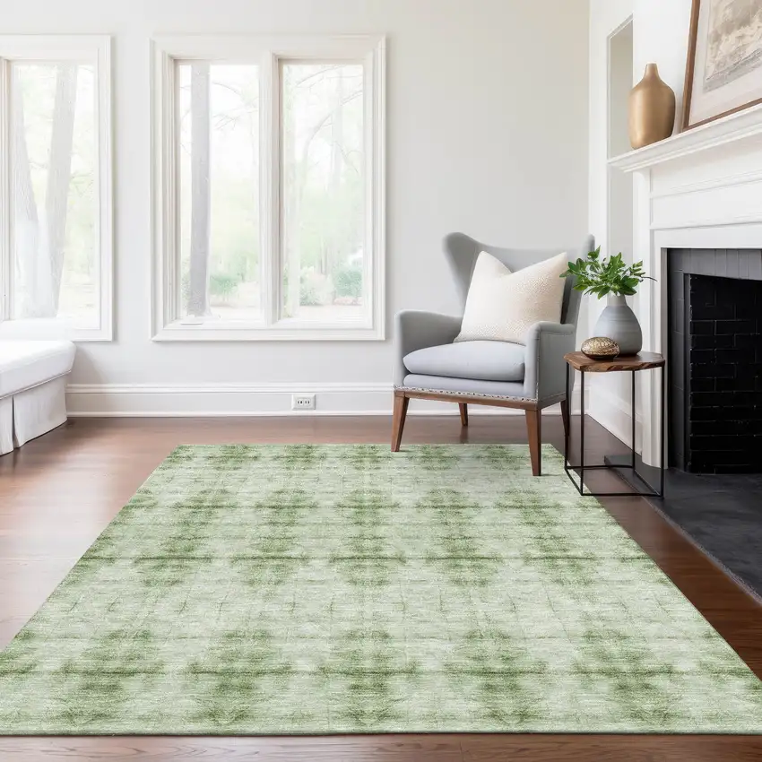 Sage And Green Geometric Washable Indoor Outdoor Area Rug Photo 8