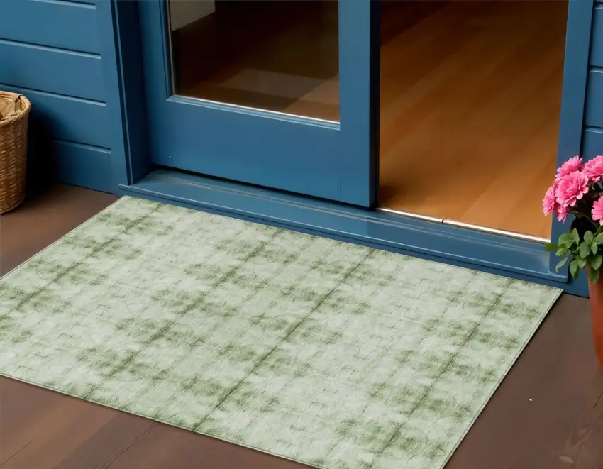 Sage And Green Geometric Washable Indoor Outdoor Area Rug Photo 1