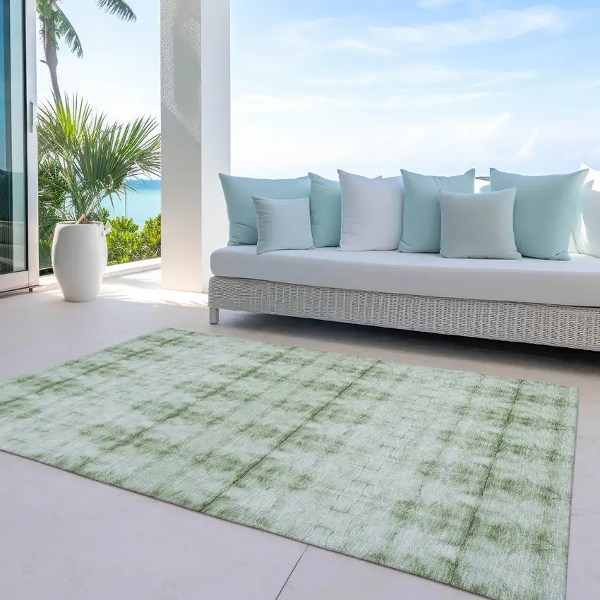 Sage And Green Geometric Washable Indoor Outdoor Area Rug Photo 8