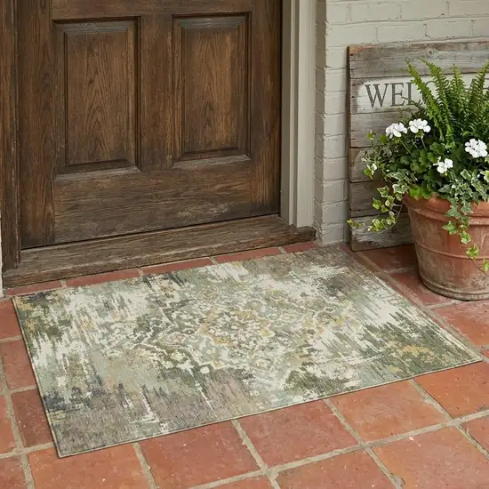 Sage And Green Medallion Washable Indoor Outdoor Area Rug Photo 1