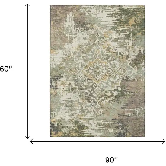 Sage And Green Medallion Washable Indoor Outdoor Area Rug Photo 5