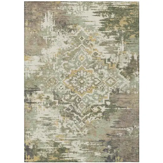 Sage And Green Medallion Washable Indoor Outdoor Area Rug Photo 2