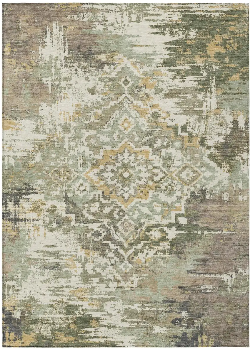Sage And Green Medallion Washable Indoor Outdoor Area Rug Photo 2