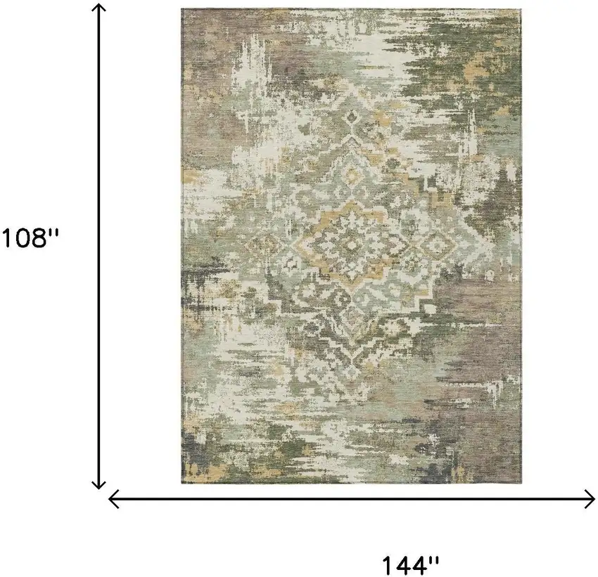 Sage And Green Medallion Washable Indoor Outdoor Area Rug Photo 5