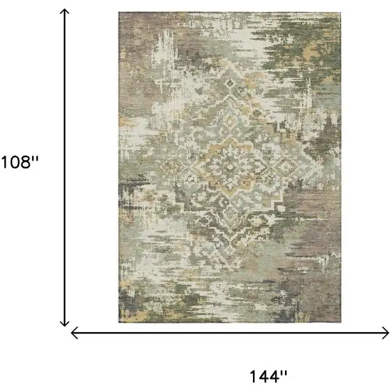 Sage And Green Medallion Washable Indoor Outdoor Area Rug Photo 5