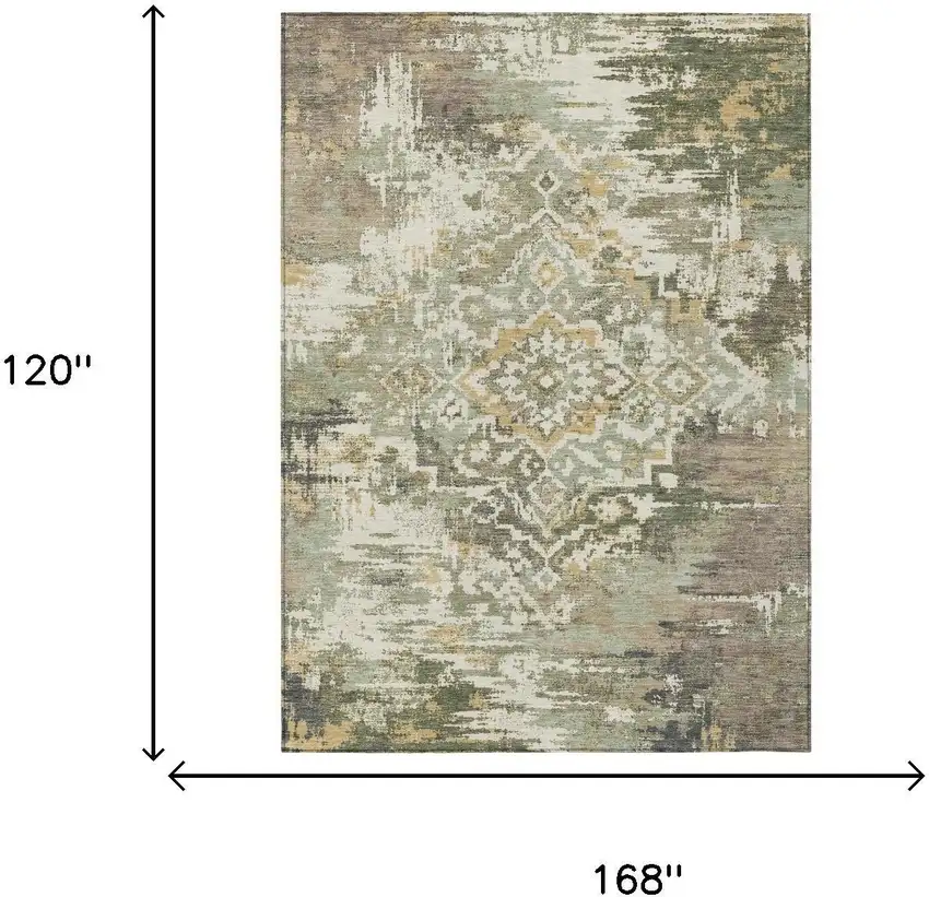 Sage And Green Medallion Washable Indoor Outdoor Area Rug Photo 5