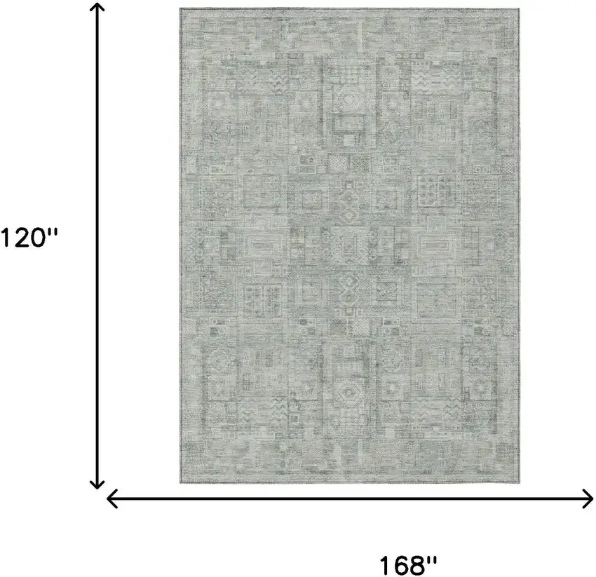 Sage And Green Oriental Washable Indoor Outdoor Area Rug Photo 5