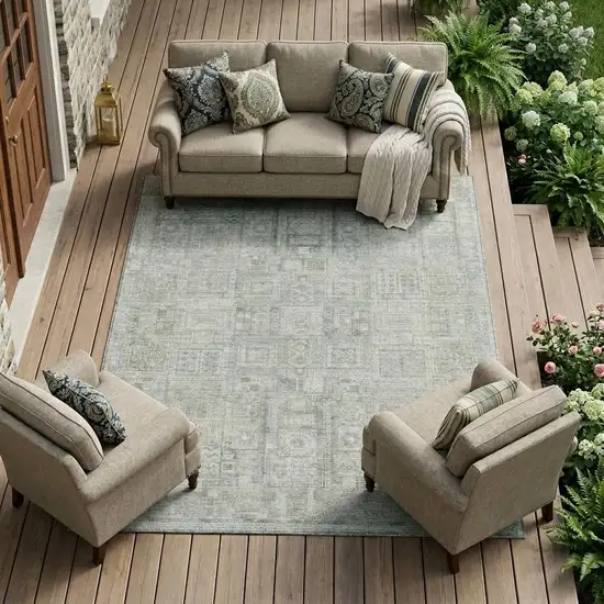 Sage And Green Oriental Washable Indoor Outdoor Area Rug Photo 1