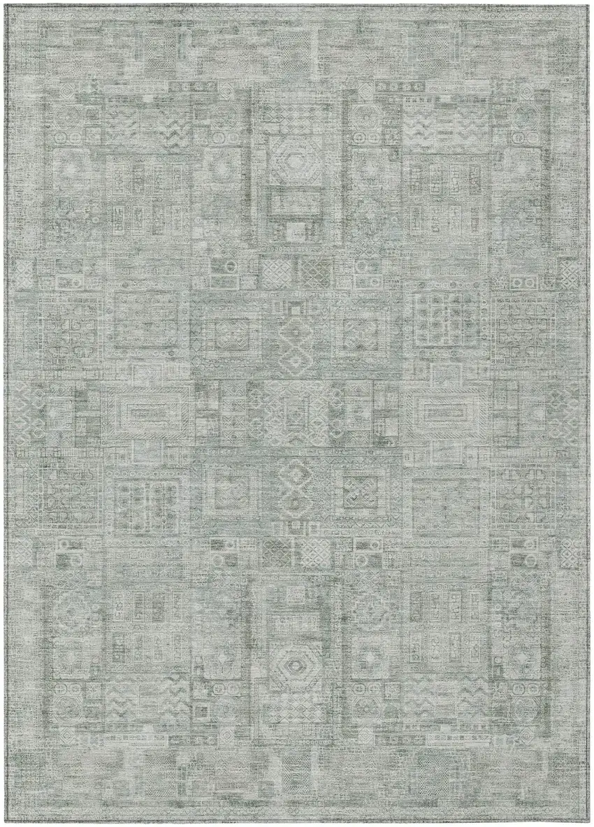 Sage And Green Oriental Washable Indoor Outdoor Area Rug Photo 2