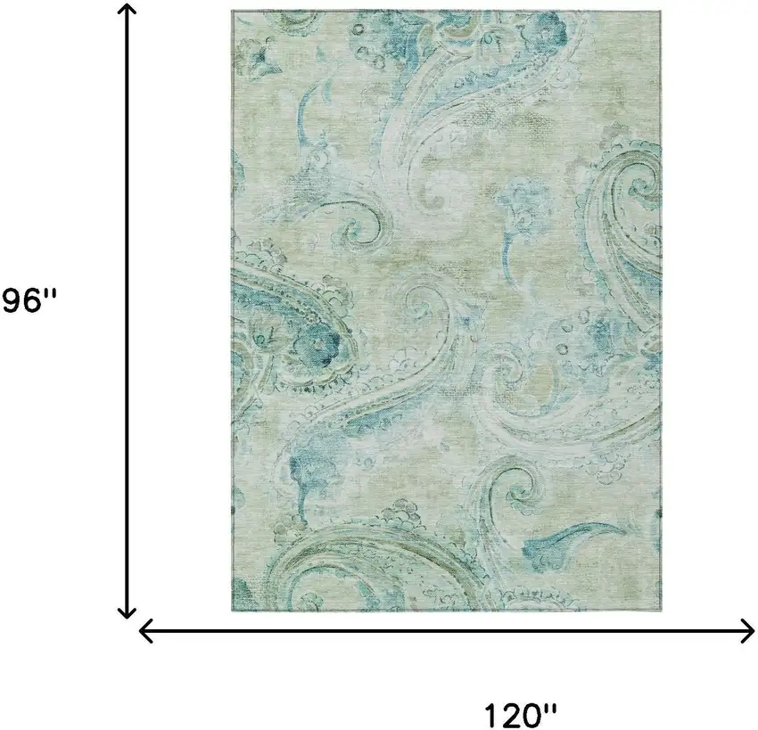 Sage And Green Paisley Washable Indoor Outdoor Area Rug Photo 7