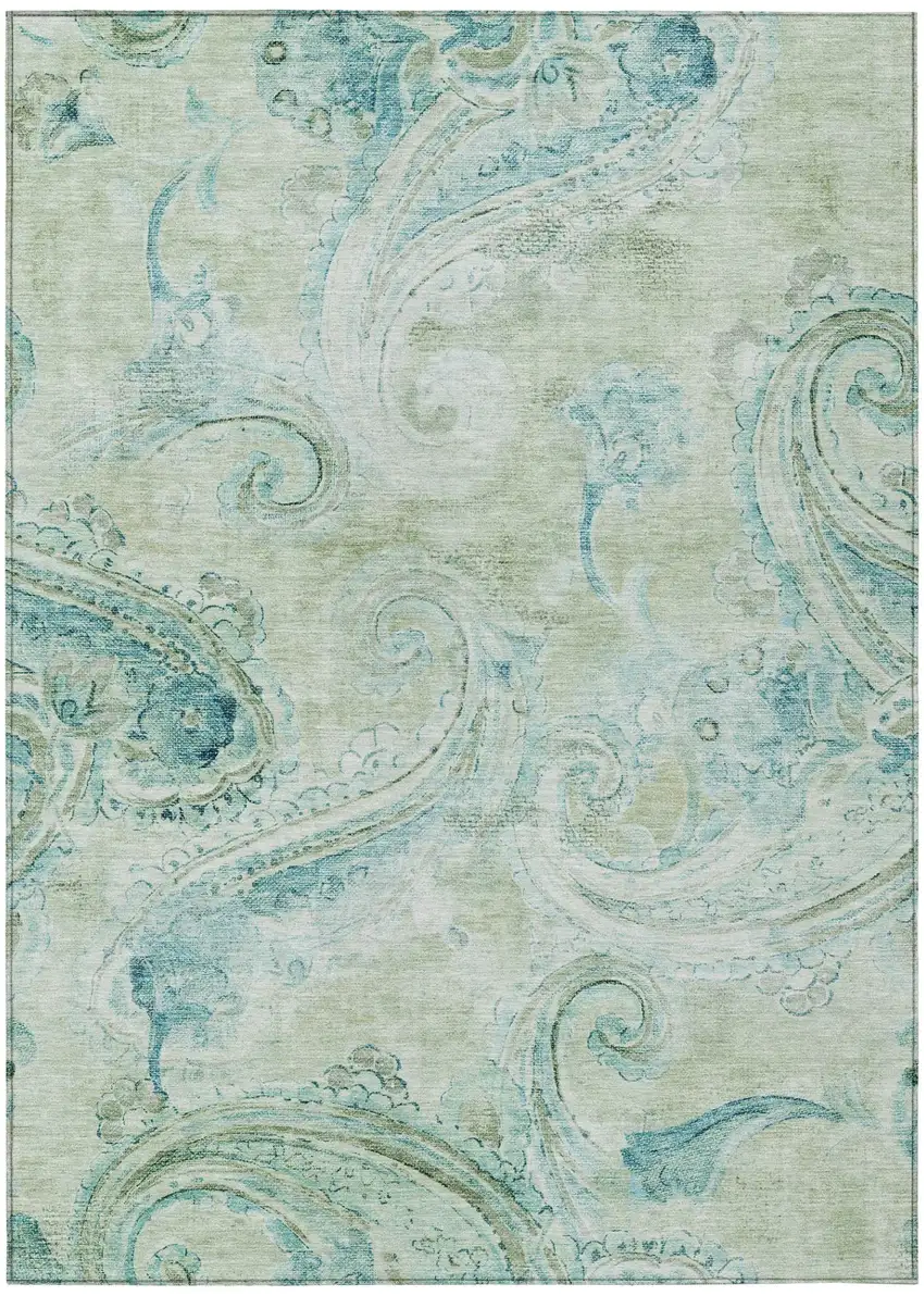 Sage And Green Paisley Washable Indoor Outdoor Area Rug Photo 2