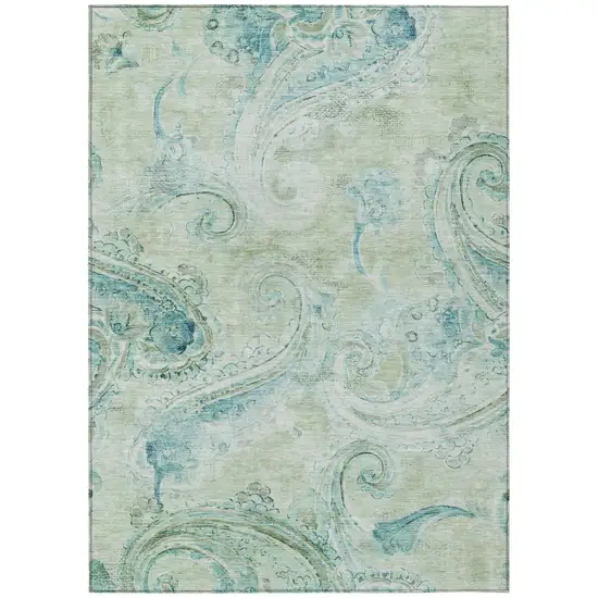 Sage And Green Paisley Washable Indoor Outdoor Area Rug Photo 2