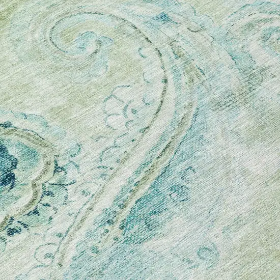 Sage And Green Paisley Washable Indoor Outdoor Area Rug Photo 6