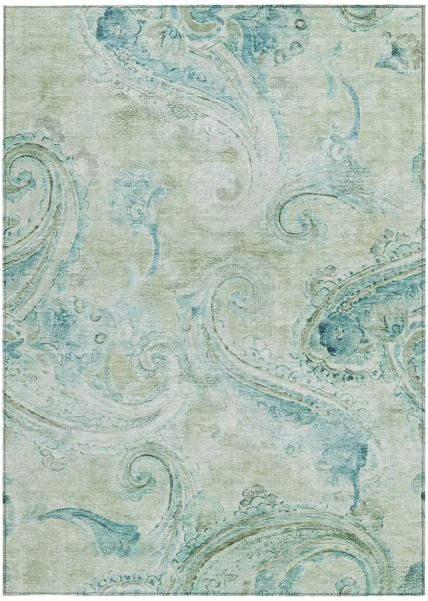 Sage And Green Paisley Washable Indoor Outdoor Area Rug Photo 4