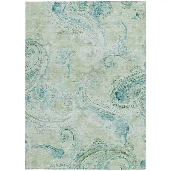 Sage And Green Paisley Washable Indoor Outdoor Area Rug Photo 4