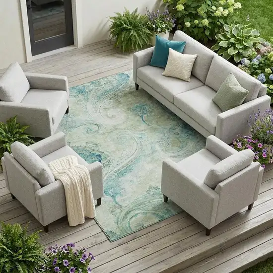 Sage And Green Paisley Washable Indoor Outdoor Area Rug Photo 1