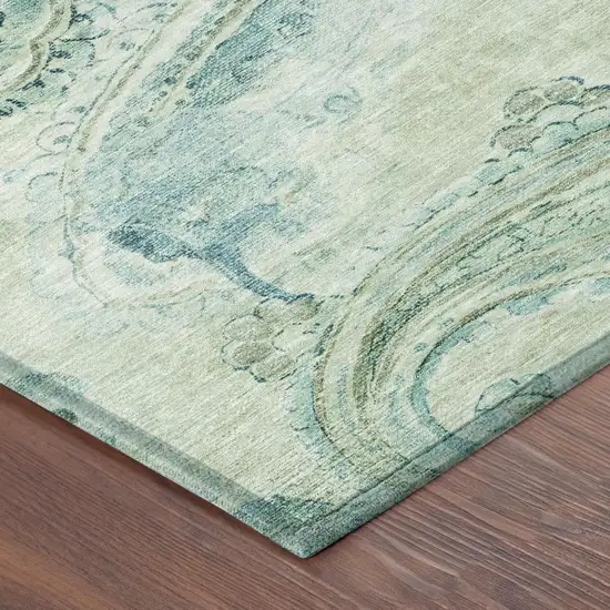 Sage And Green Paisley Washable Indoor Outdoor Area Rug Photo 5