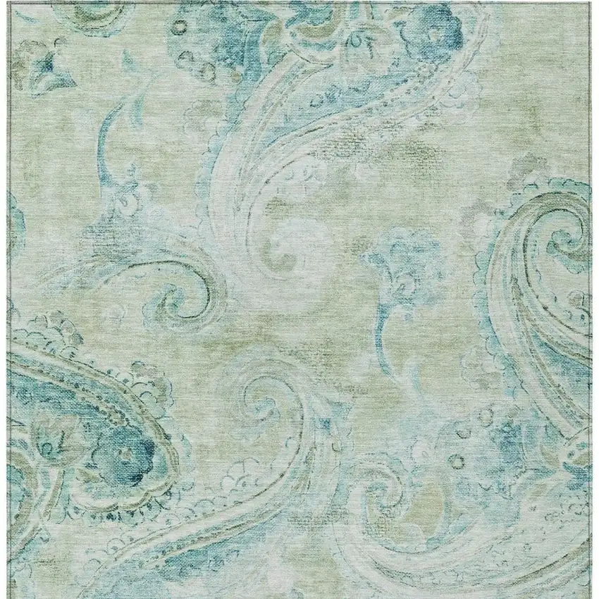 Sage And Green Paisley Washable Indoor Outdoor Area Rug Photo 3