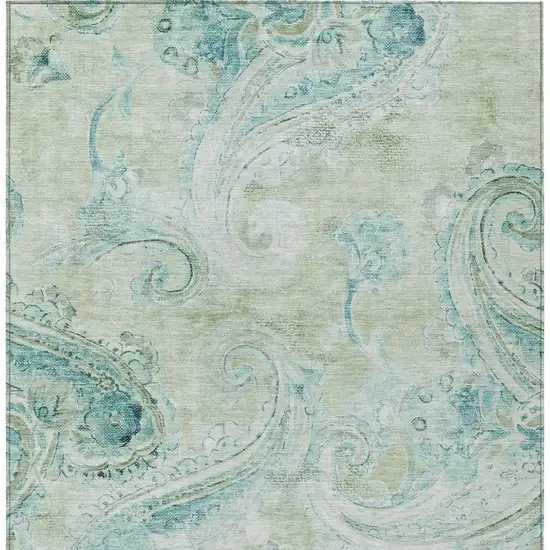 Sage And Green Paisley Washable Indoor Outdoor Area Rug Photo 3