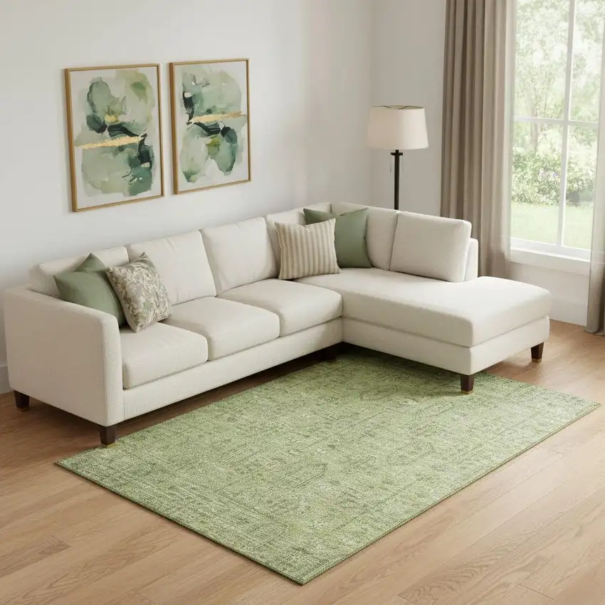 Sage And Green Southwestern Washable Area Rug With UV Protection Photo 1