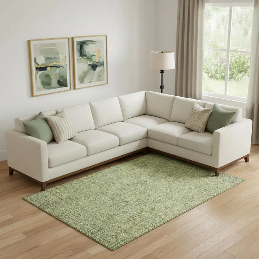 Sage And Green Southwestern Washable Area Rug With UV Protection Photo 1