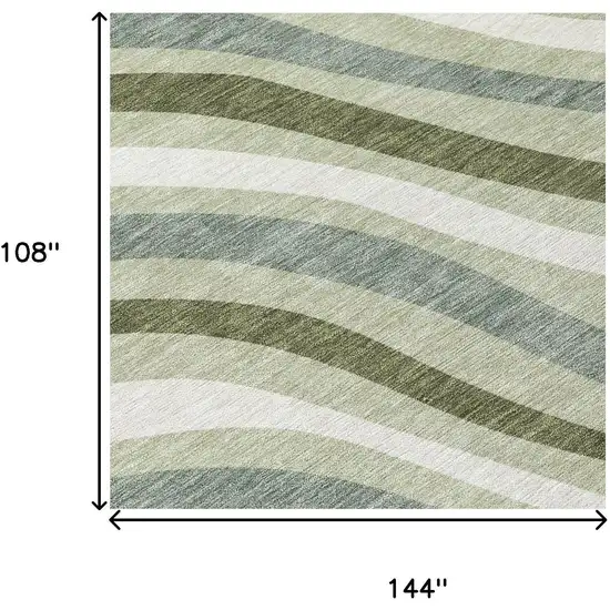 Sage And Green Striped Washable Indoor Outdoor Area Rug Photo 7