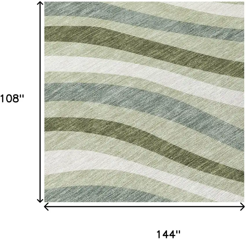 Sage And Green Striped Washable Indoor Outdoor Area Rug Photo 7