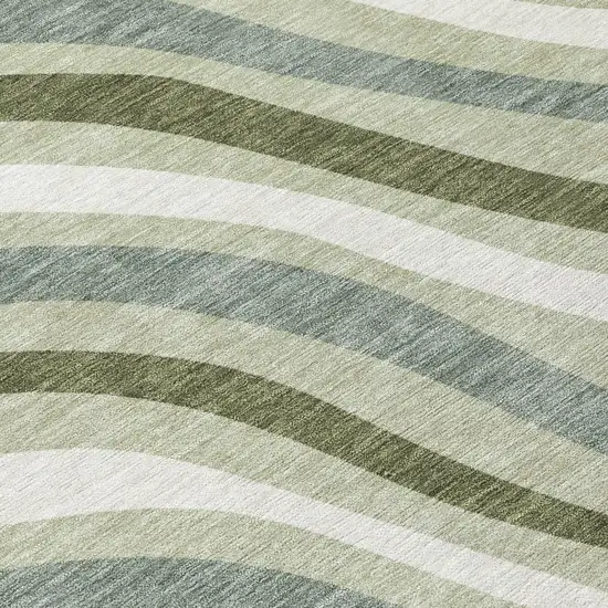 Sage And Green Striped Washable Indoor Outdoor Area Rug Photo 3