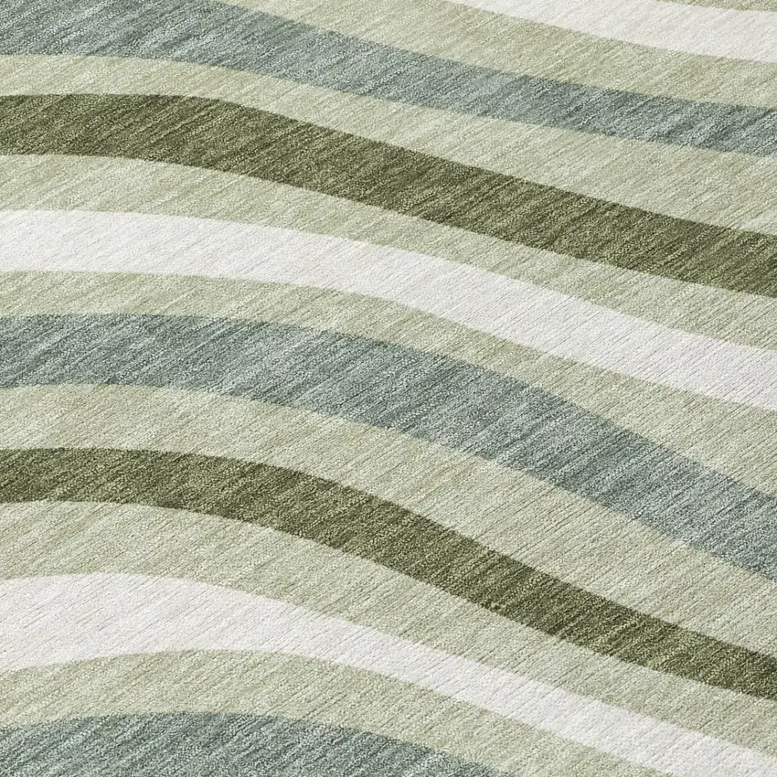 Sage And Green Striped Washable Indoor Outdoor Area Rug Photo 3