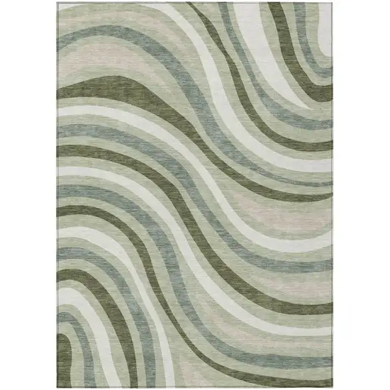 Sage And Green Striped Washable Indoor Outdoor Area Rug Photo 5