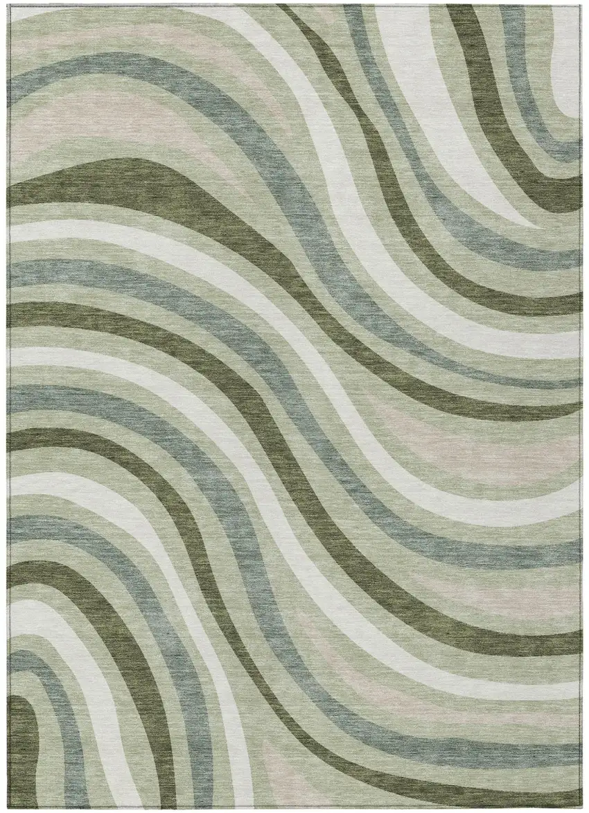 Sage And Green Striped Washable Indoor Outdoor Area Rug Photo 5