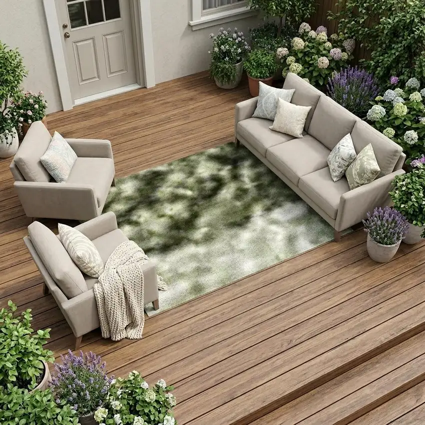 Sage And Green Striped Washable Indoor Outdoor Area Rug Photo 1