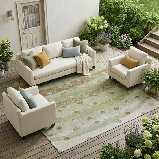 Sage And Green Striped Washable Indoor Outdoor Area Rug Photo 1