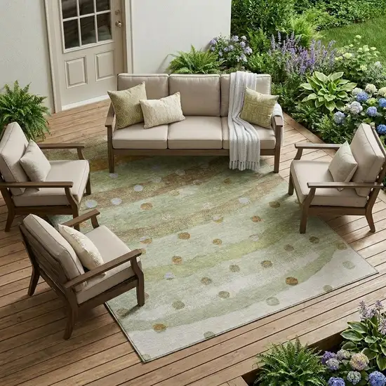 Sage And Green Striped Washable Indoor Outdoor Area Rug Photo 1