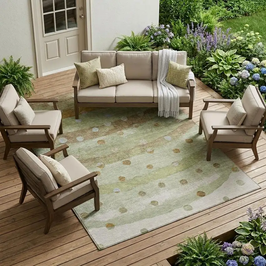 Sage And Green Striped Washable Indoor Outdoor Area Rug Photo 1
