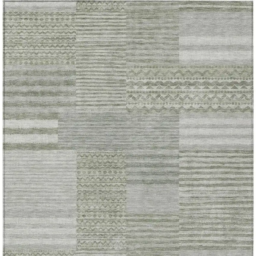 Sage And Green Striped Washable Indoor Outdoor Area Rug Photo 4
