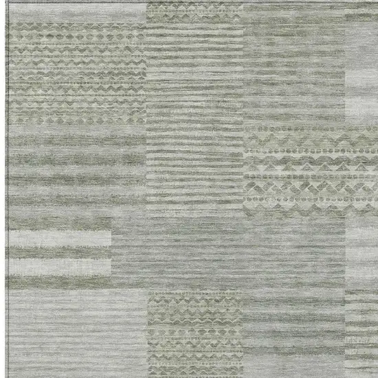 Sage And Green Striped Washable Indoor Outdoor Area Rug Photo 3