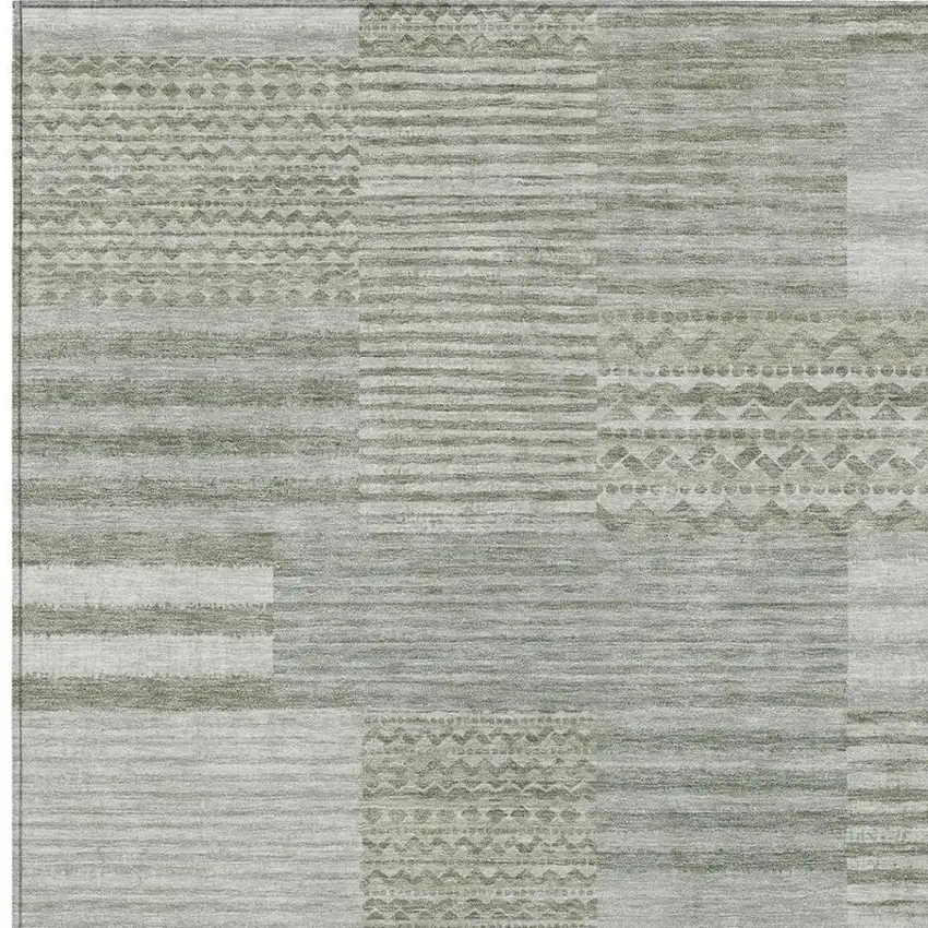 Sage And Green Striped Washable Indoor Outdoor Area Rug Photo 3