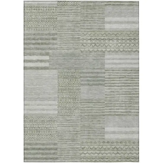 Sage And Green Striped Washable Indoor Outdoor Area Rug Photo 2
