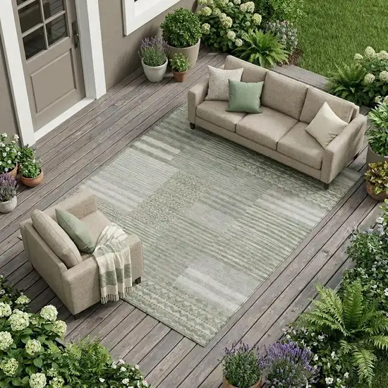 Sage And Green Striped Washable Indoor Outdoor Area Rug Photo 1