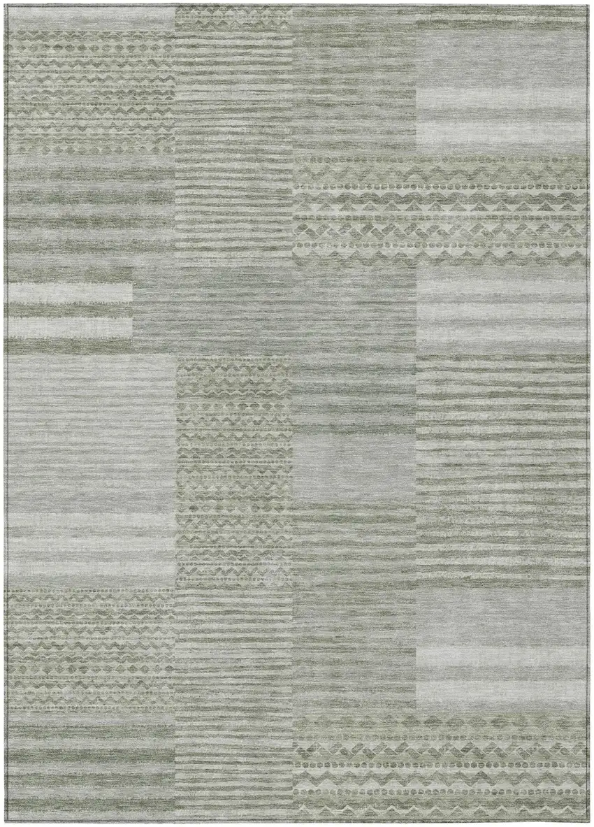 Sage And Green Striped Washable Indoor Outdoor Area Rug Photo 2