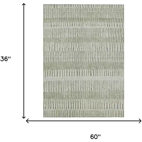 Sage And Green Striped Washable Indoor Outdoor Area Rug Photo 5